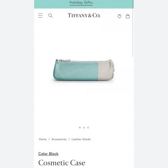 NIB TIFFANY & CO. Color Block Cosmetic Case Make Up Pencil Case Blue & White - Picture 2 of 16